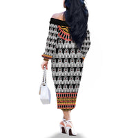 Cameroon Toghu Traditional Pattern Family Matching Off The Shoulder Long Sleeve Dress and Hawaiian Shirt