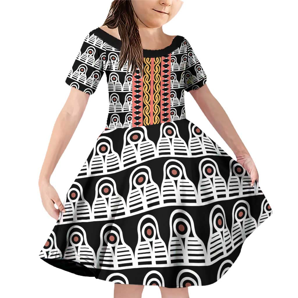 Cameroon Toghu Traditional Pattern Family Matching Off Shoulder Short Dress and Hawaiian Shirt