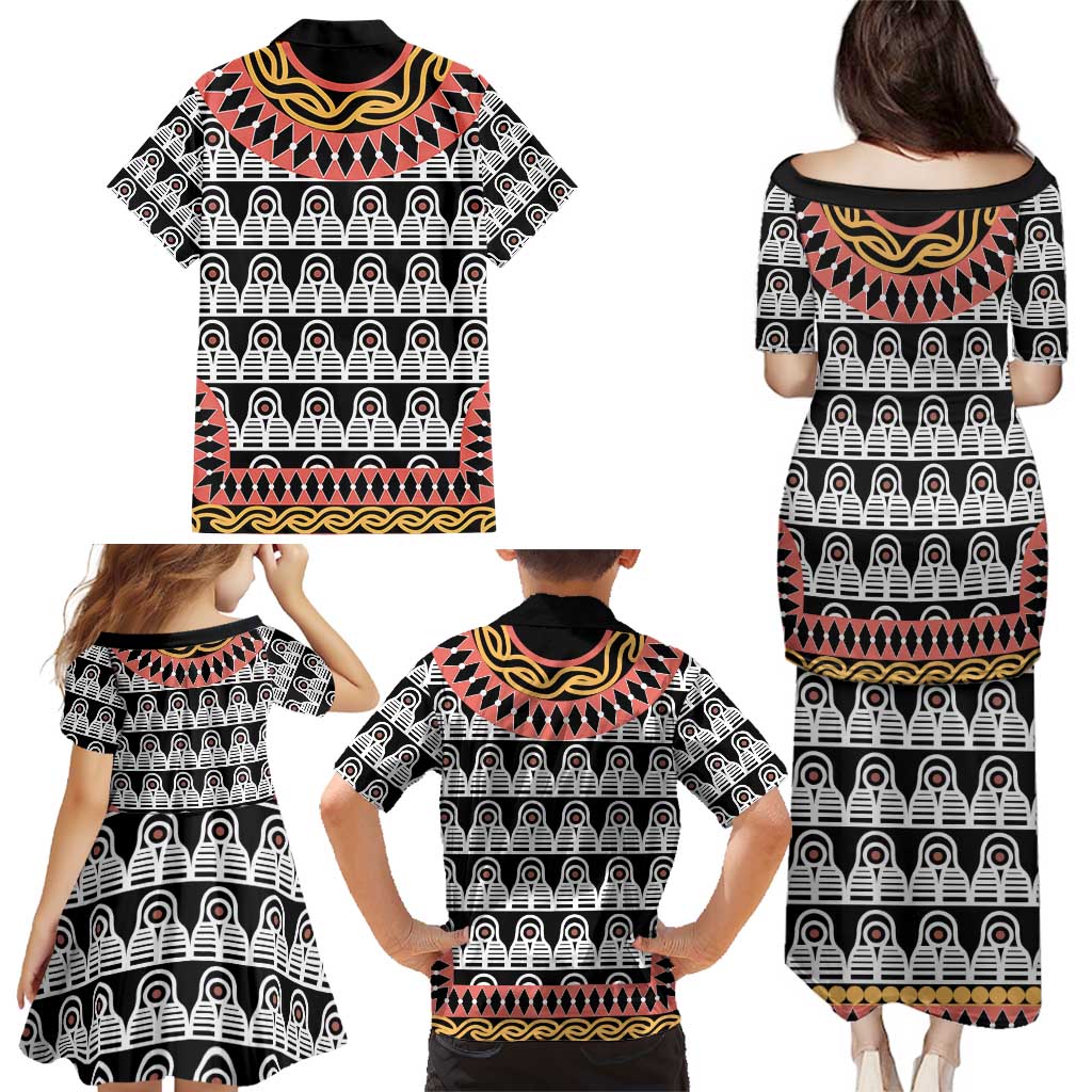 Cameroon Toghu Traditional Pattern Family Matching Puletasi and Hawaiian Shirt