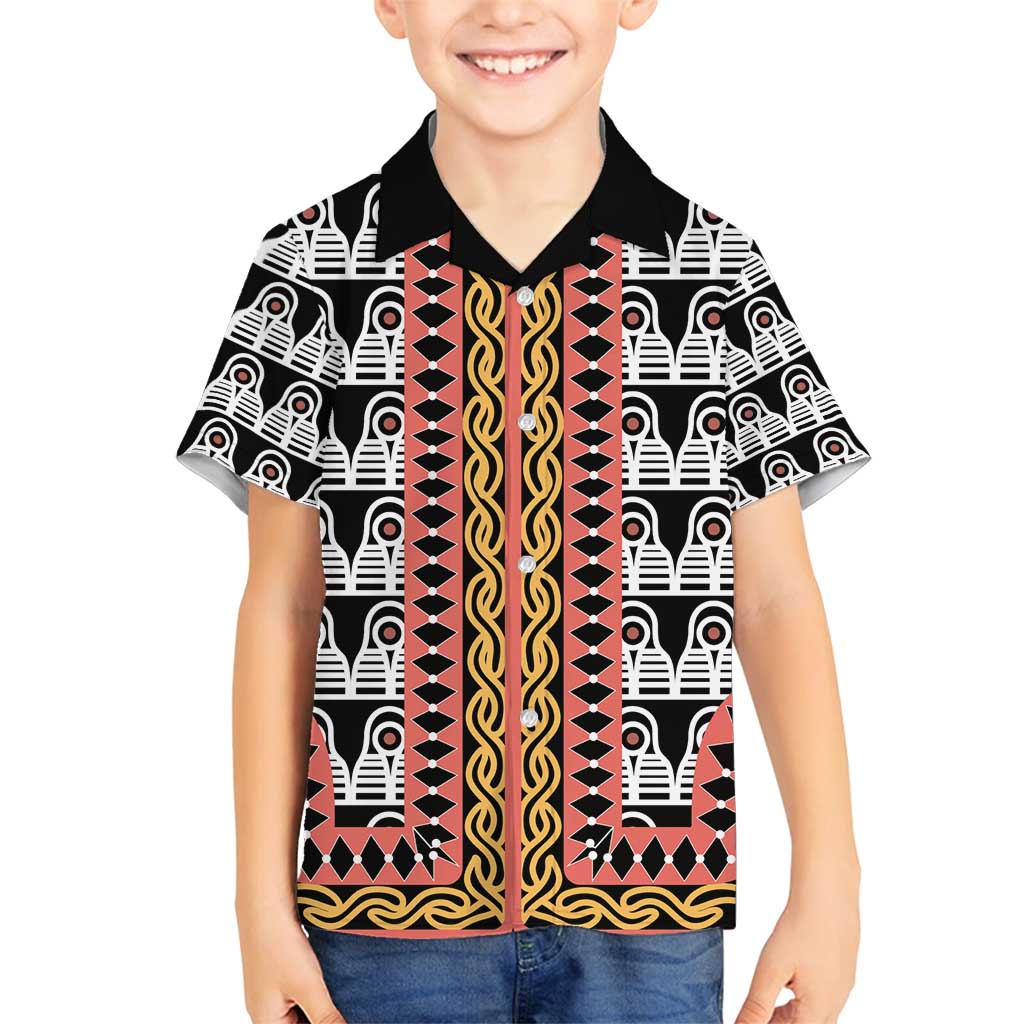 Cameroon Toghu Traditional Pattern Family Matching Puletasi and Hawaiian Shirt