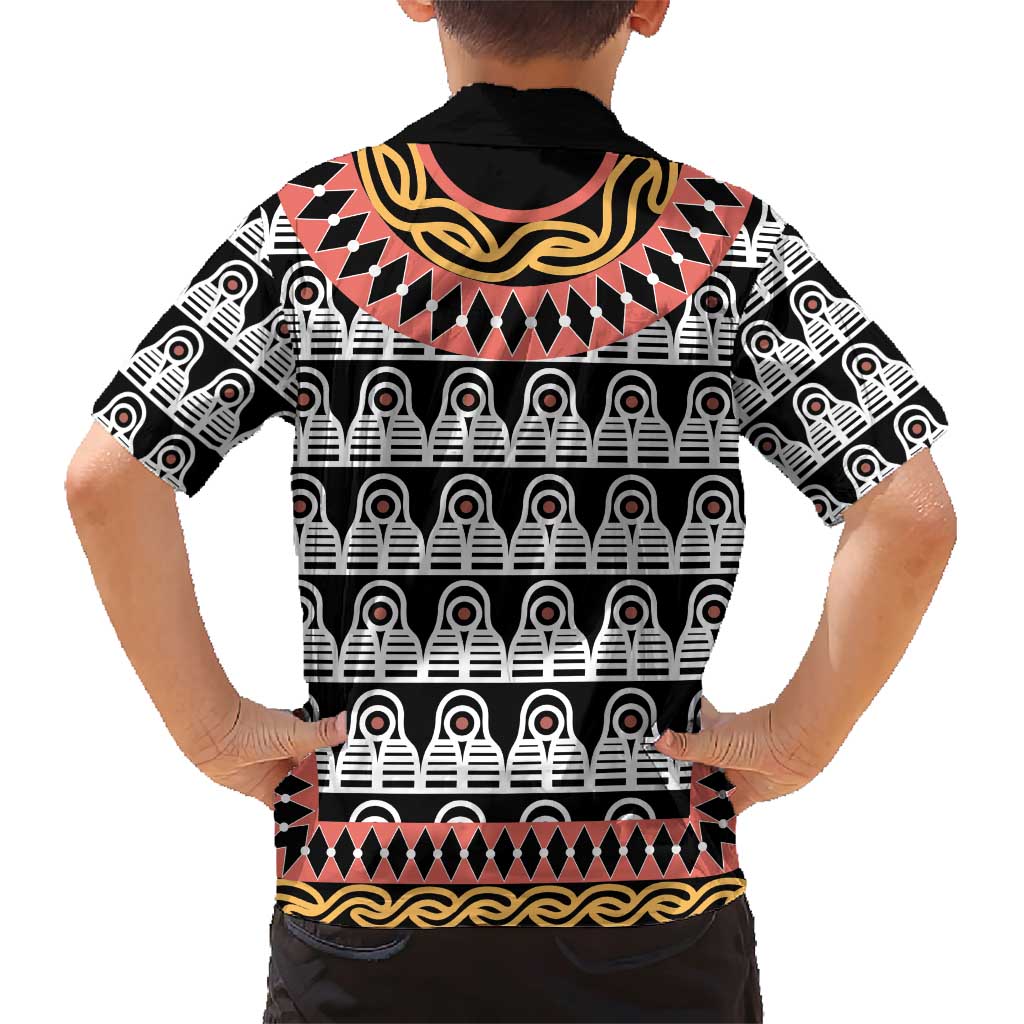 Cameroon Toghu Traditional Pattern Family Matching Short Sleeve Bodycon Dress and Hawaiian Shirt