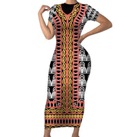 Cameroon Toghu Traditional Pattern Family Matching Short Sleeve Bodycon Dress and Hawaiian Shirt