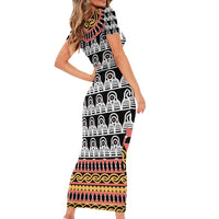Cameroon Toghu Traditional Pattern Family Matching Short Sleeve Bodycon Dress and Hawaiian Shirt