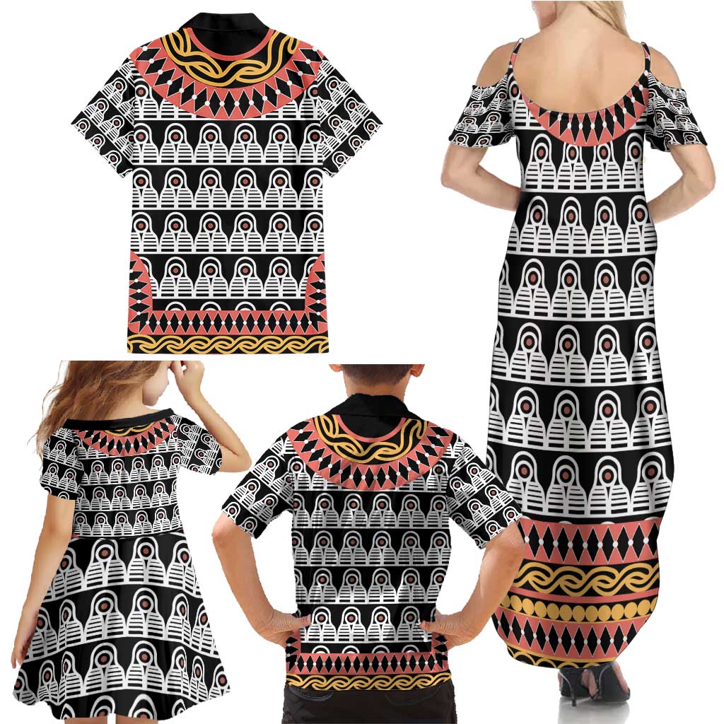 Cameroon Toghu Traditional Pattern Family Matching Summer Maxi Dress and Hawaiian Shirt