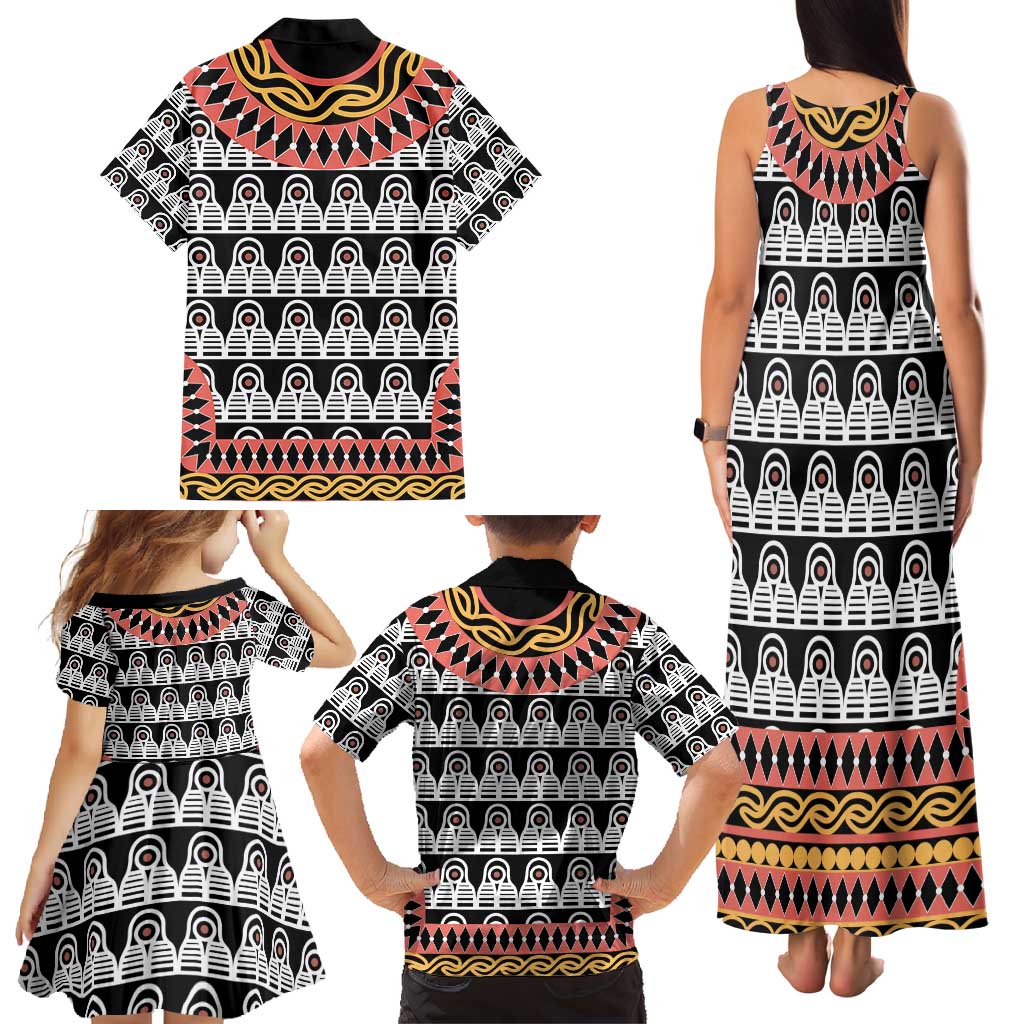 Cameroon Toghu Traditional Pattern Family Matching Tank Maxi Dress and Hawaiian Shirt