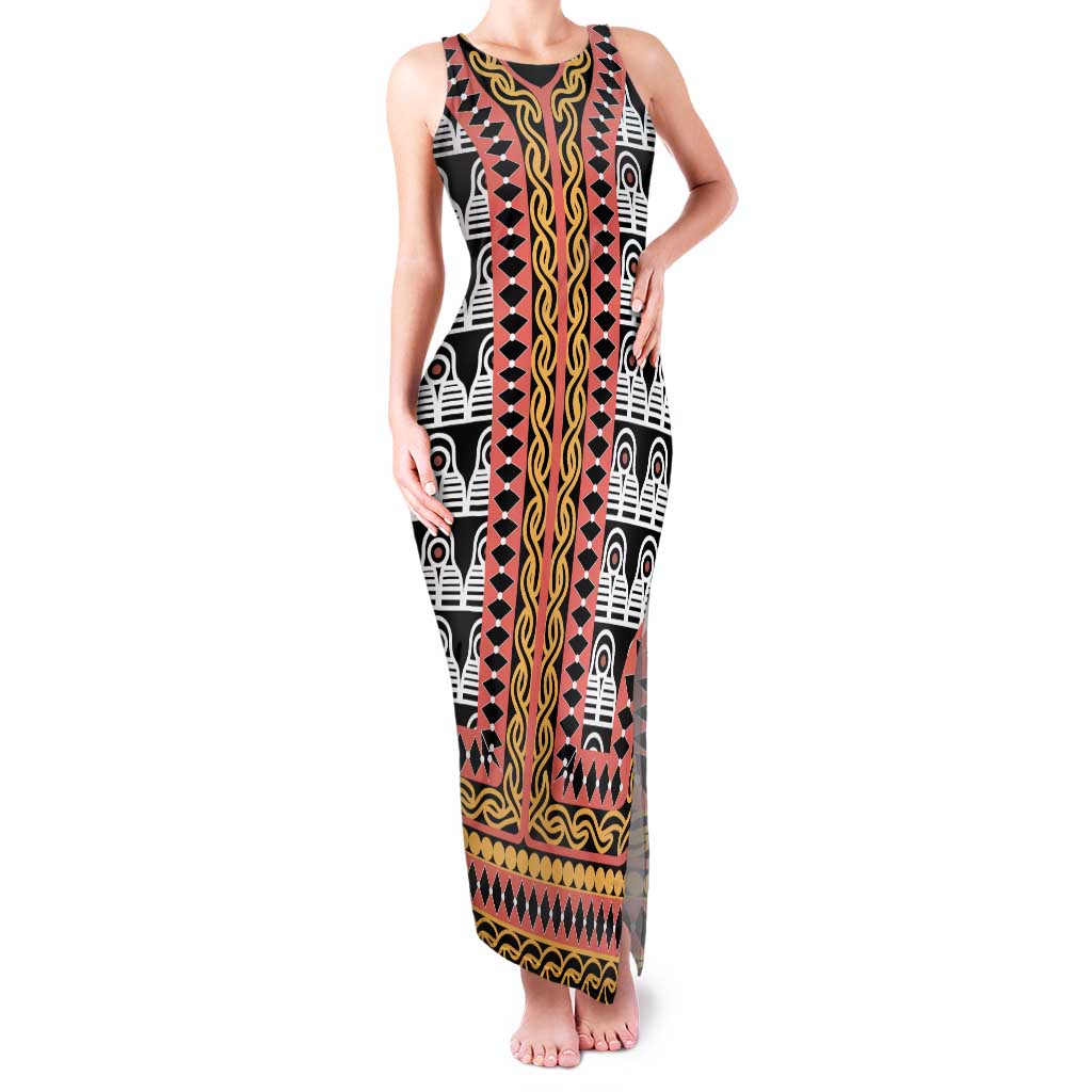 Cameroon Toghu Traditional Pattern Family Matching Tank Maxi Dress and Hawaiian Shirt