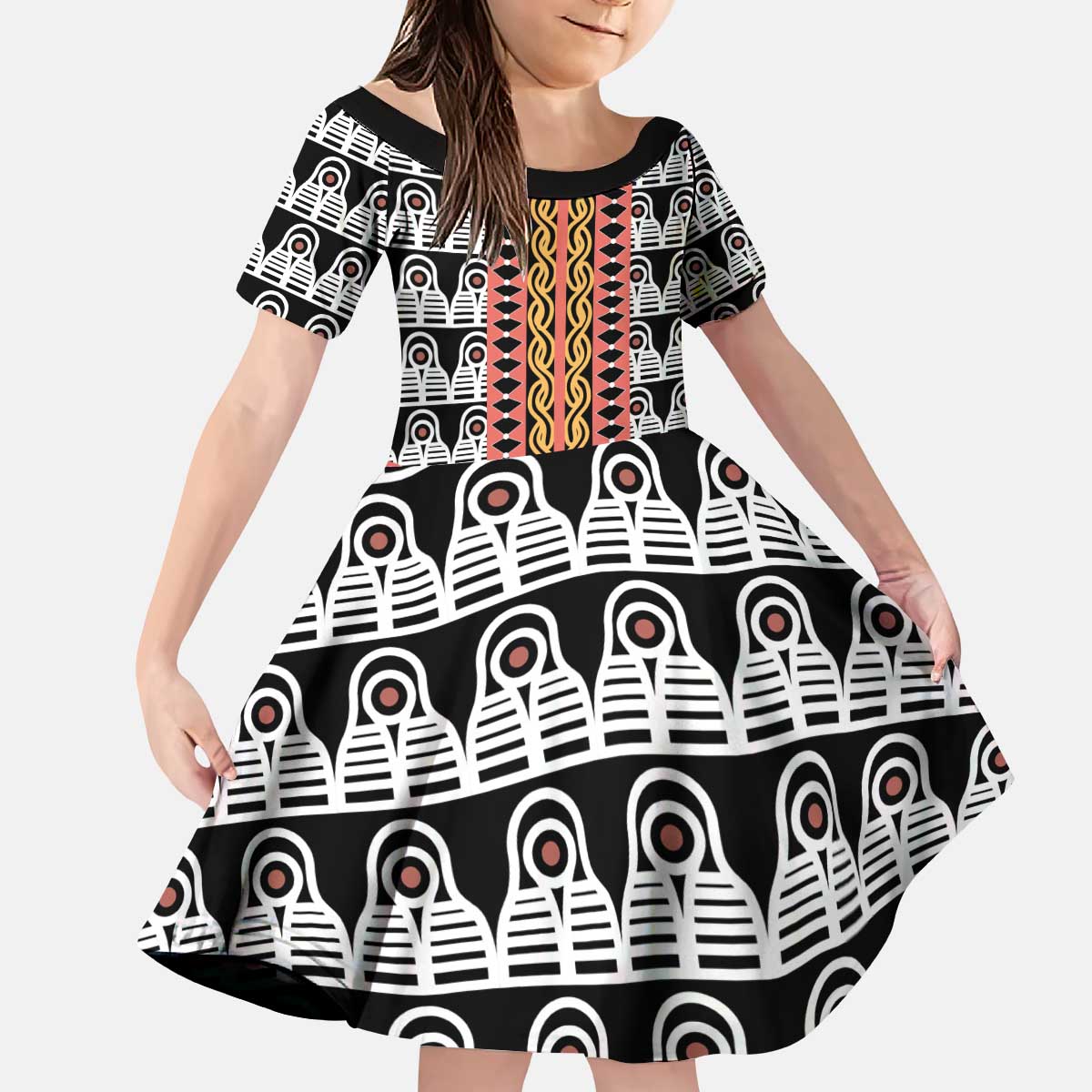 Cameroon Toghu Traditional Pattern Kid Short Sleeve Dress