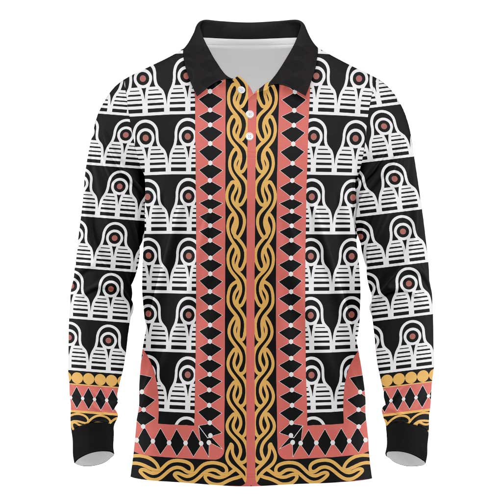 Cameroon Toghu Traditional Pattern Long Sleeve Polo Shirt