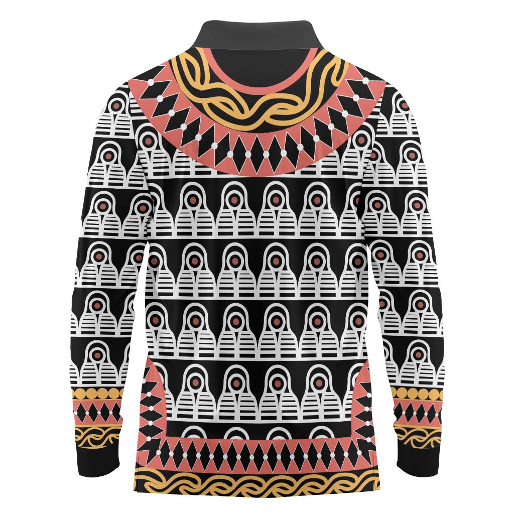 Cameroon Toghu Traditional Pattern Long Sleeve Polo Shirt