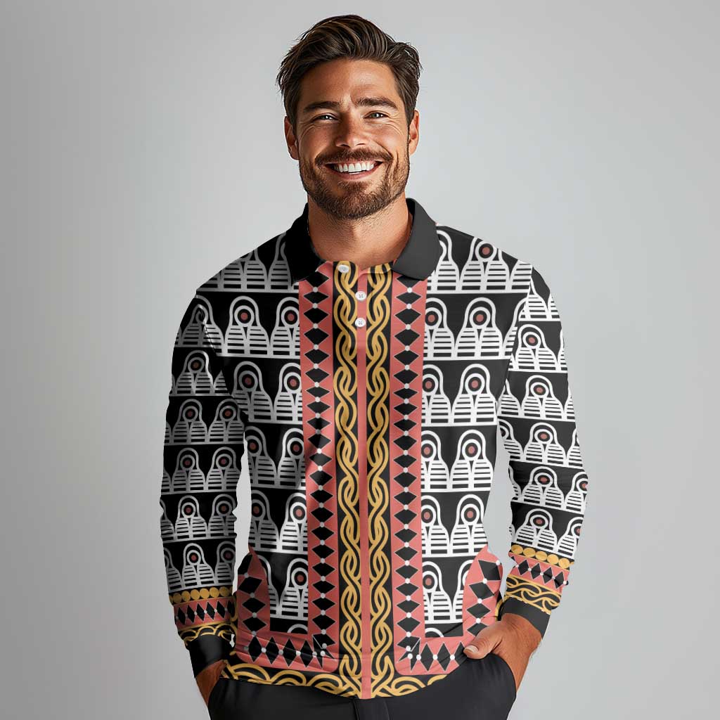 Cameroon Toghu Traditional Pattern Long Sleeve Polo Shirt