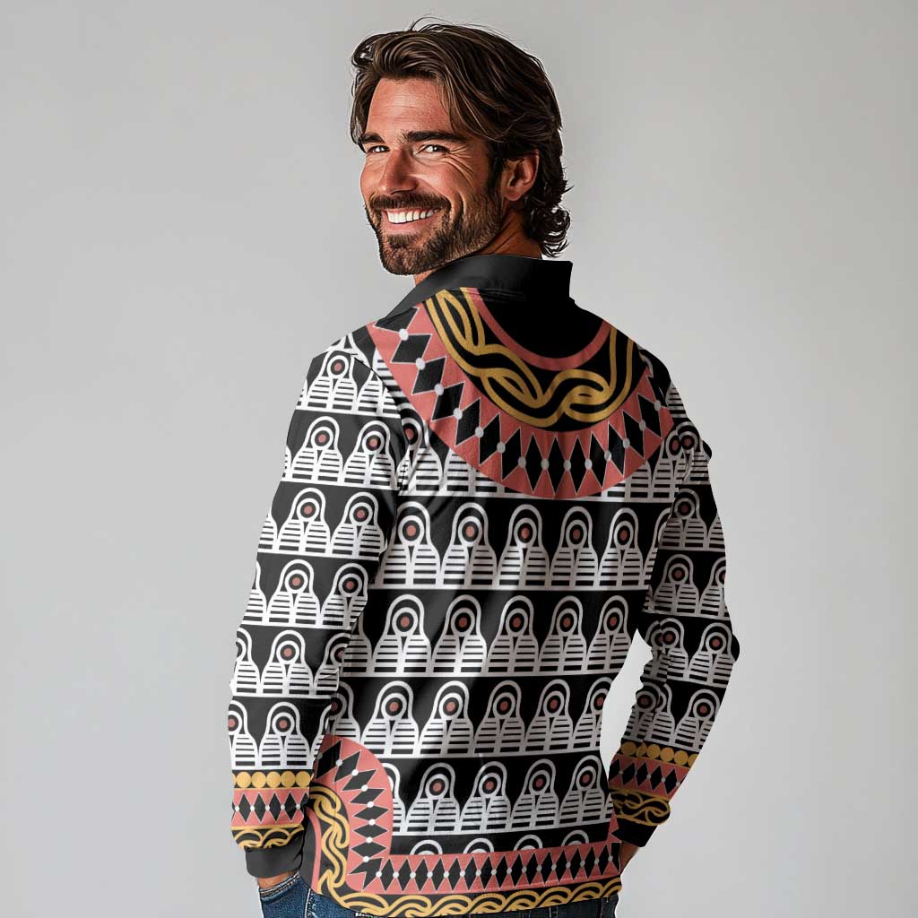 Cameroon Toghu Traditional Pattern Long Sleeve Polo Shirt