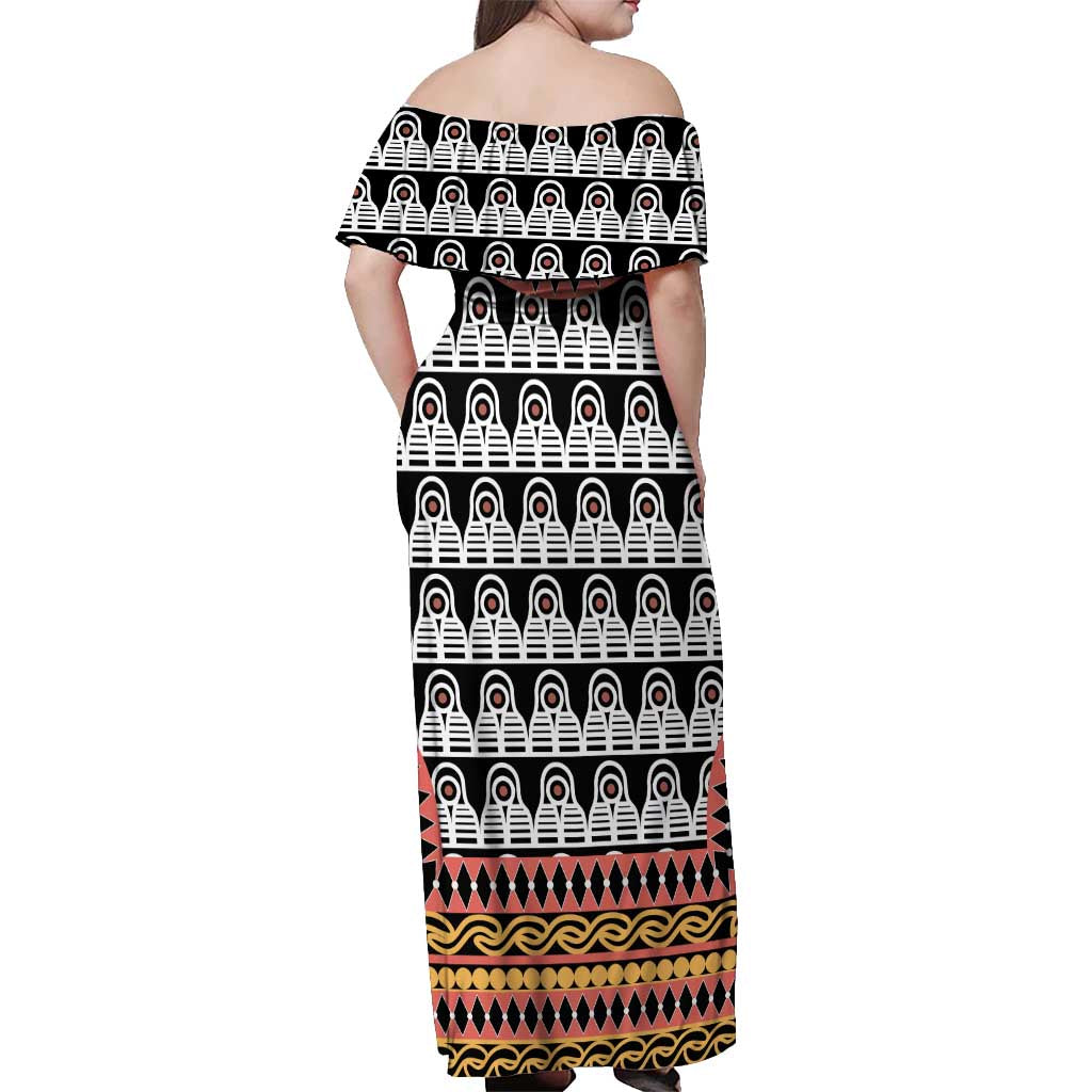 Cameroon Toghu Traditional Pattern Off Shoulder Maxi Dress