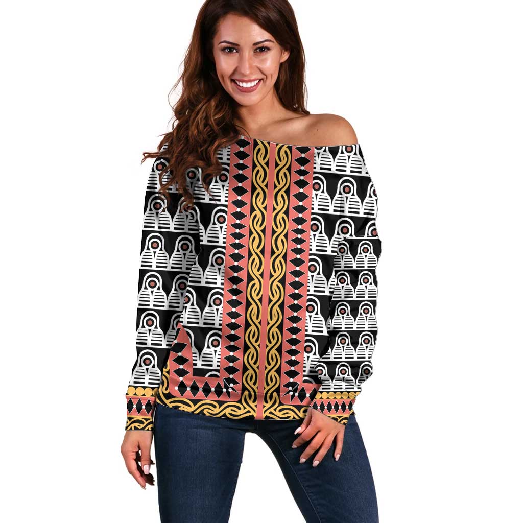 Cameroon Toghu Traditional Pattern Off Shoulder Sweater