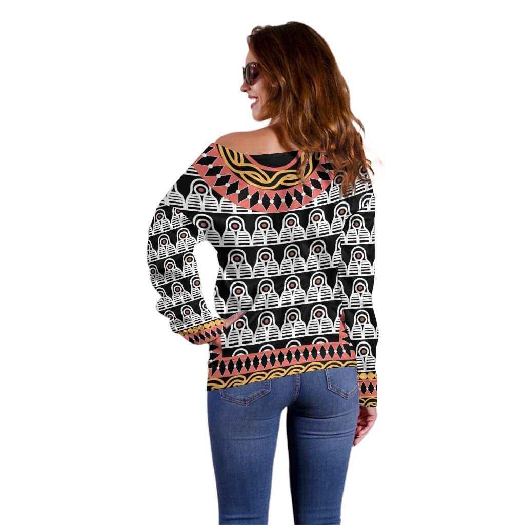Cameroon Toghu Traditional Pattern Off Shoulder Sweater
