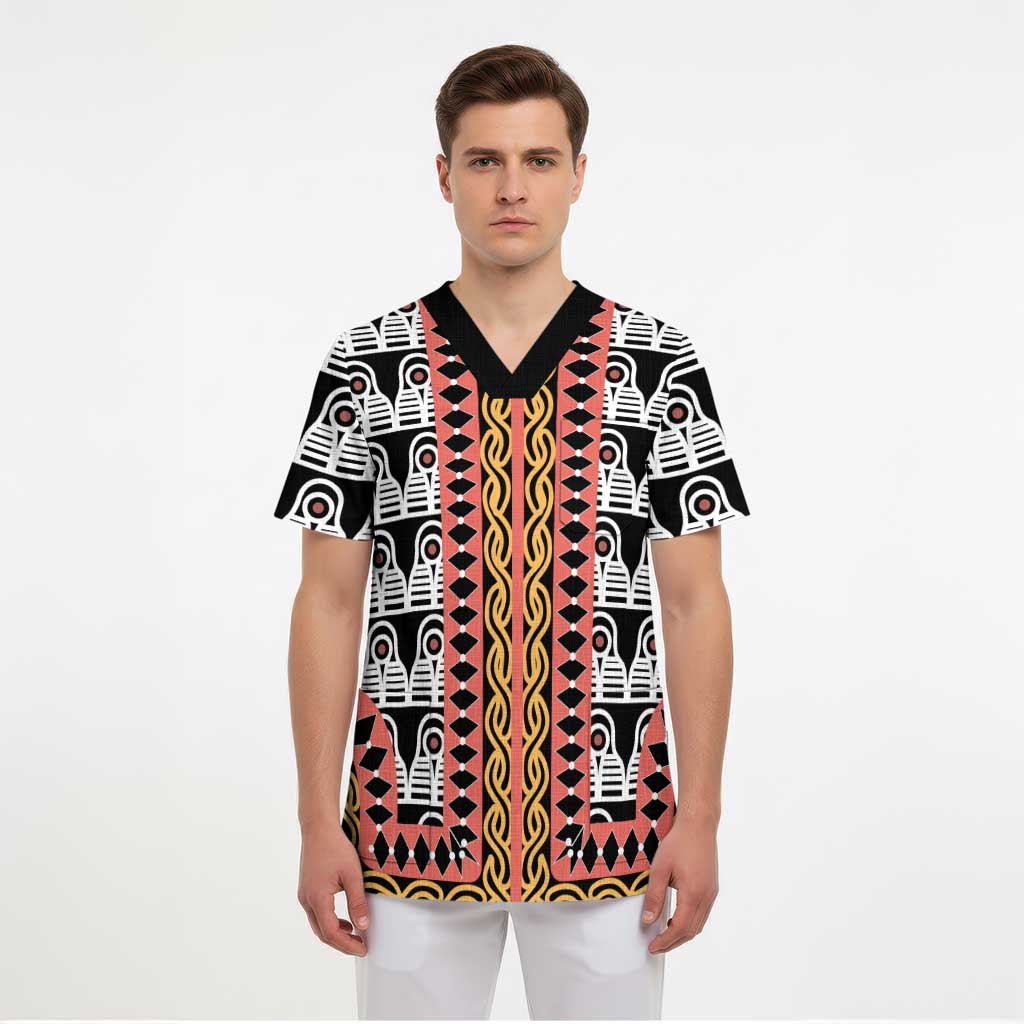 Cameroon Toghu Traditional Pattern Scrub Top - Wonder Print Shop