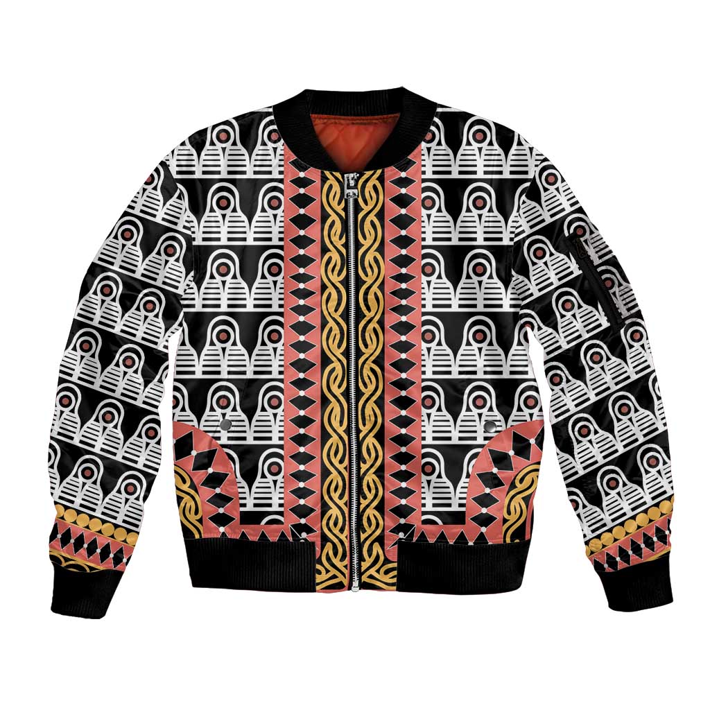 Cameroon Toghu Traditional Pattern Sleeve Zip Bomber Jacket