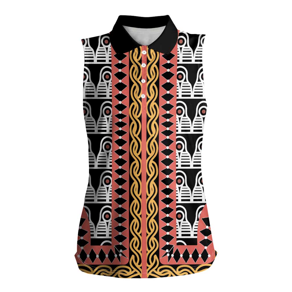 Cameroon Toghu Traditional Pattern Women Sleeveless Polo Shirt