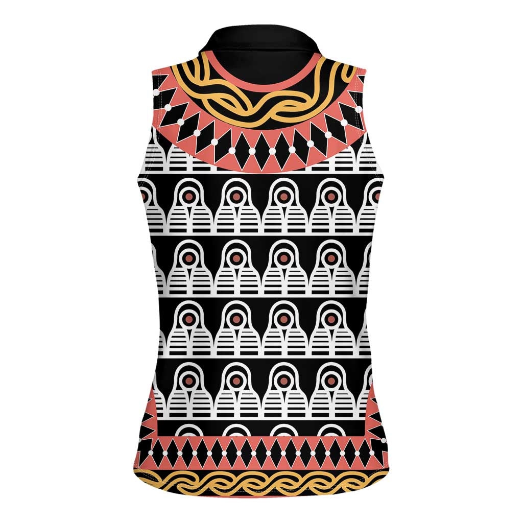 Cameroon Toghu Traditional Pattern Women Sleeveless Polo Shirt
