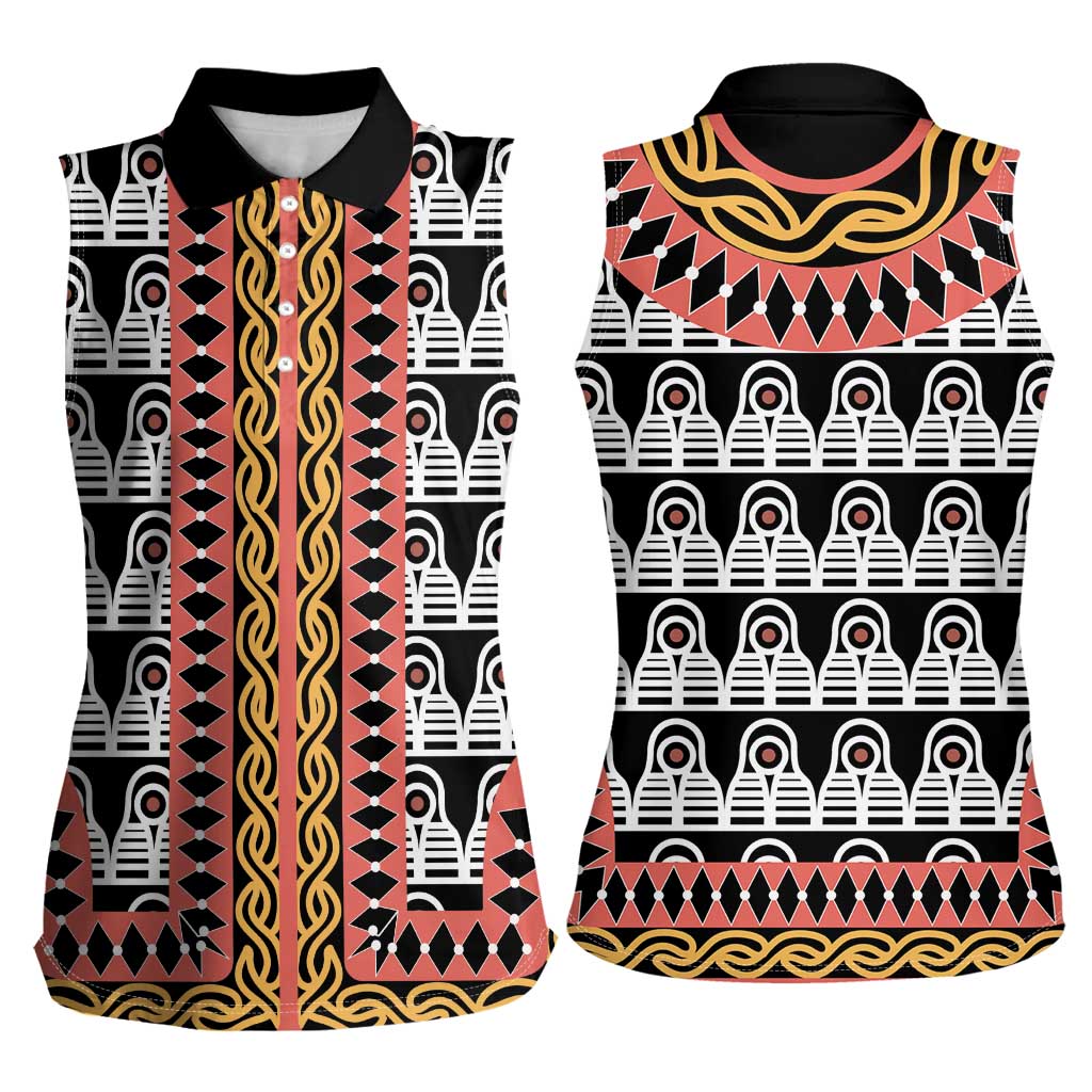 Cameroon Toghu Traditional Pattern Women Sleeveless Polo Shirt