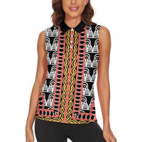 Cameroon Toghu Traditional Pattern Women Sleeveless Polo Shirt