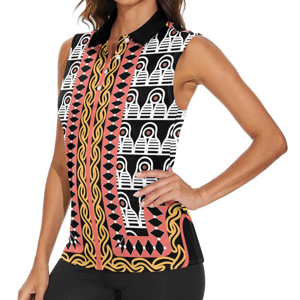 Cameroon Toghu Traditional Pattern Women Sleeveless Polo Shirt