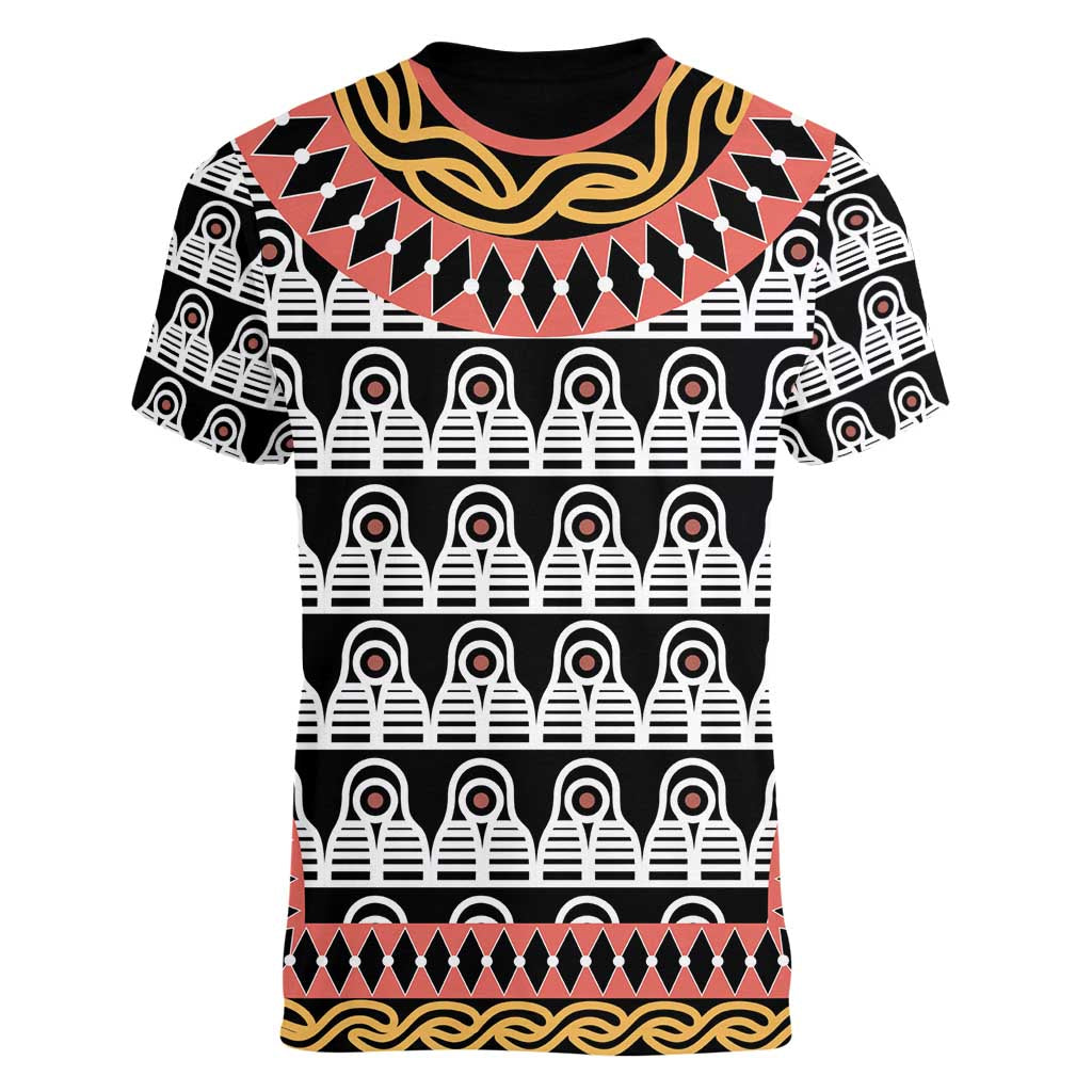 Cameroon Toghu Traditional Pattern Women V-Neck T-Shirt