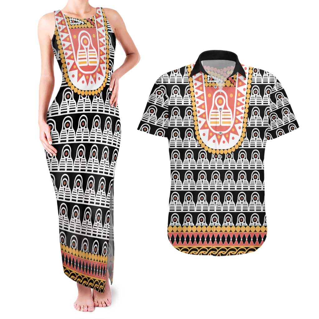 Cameroon Traditional Couples Matching Tank Maxi Dress and Hawaiian Shirt Toghu Pattern