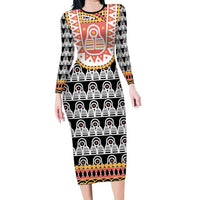 Cameroon Traditional Family Matching Long Sleeve Bodycon Dress and Hawaiian Shirt Toghu Pattern