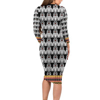 Cameroon Traditional Family Matching Long Sleeve Bodycon Dress and Hawaiian Shirt Toghu Pattern