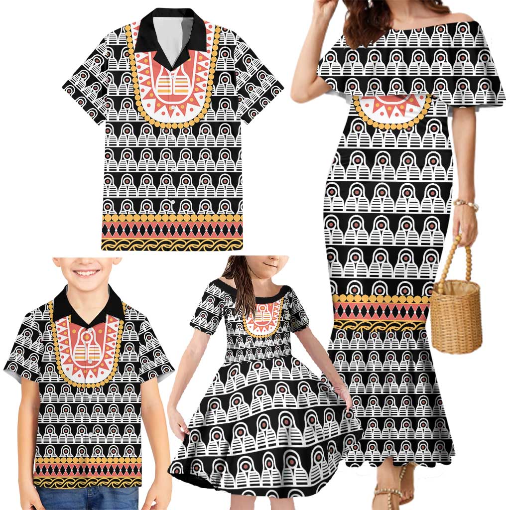 Cameroon Traditional Family Matching Mermaid Dress and Hawaiian Shirt Toghu Pattern