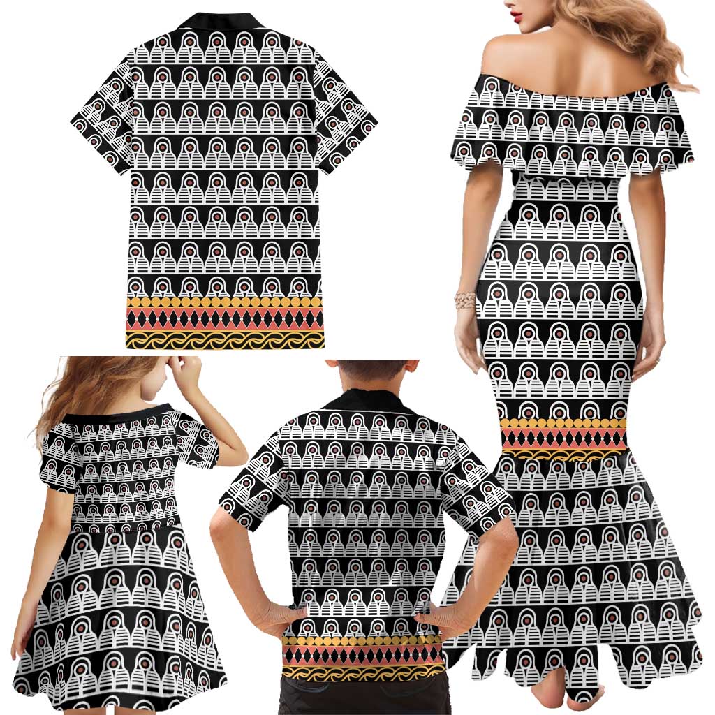 Cameroon Traditional Family Matching Mermaid Dress and Hawaiian Shirt Toghu Pattern