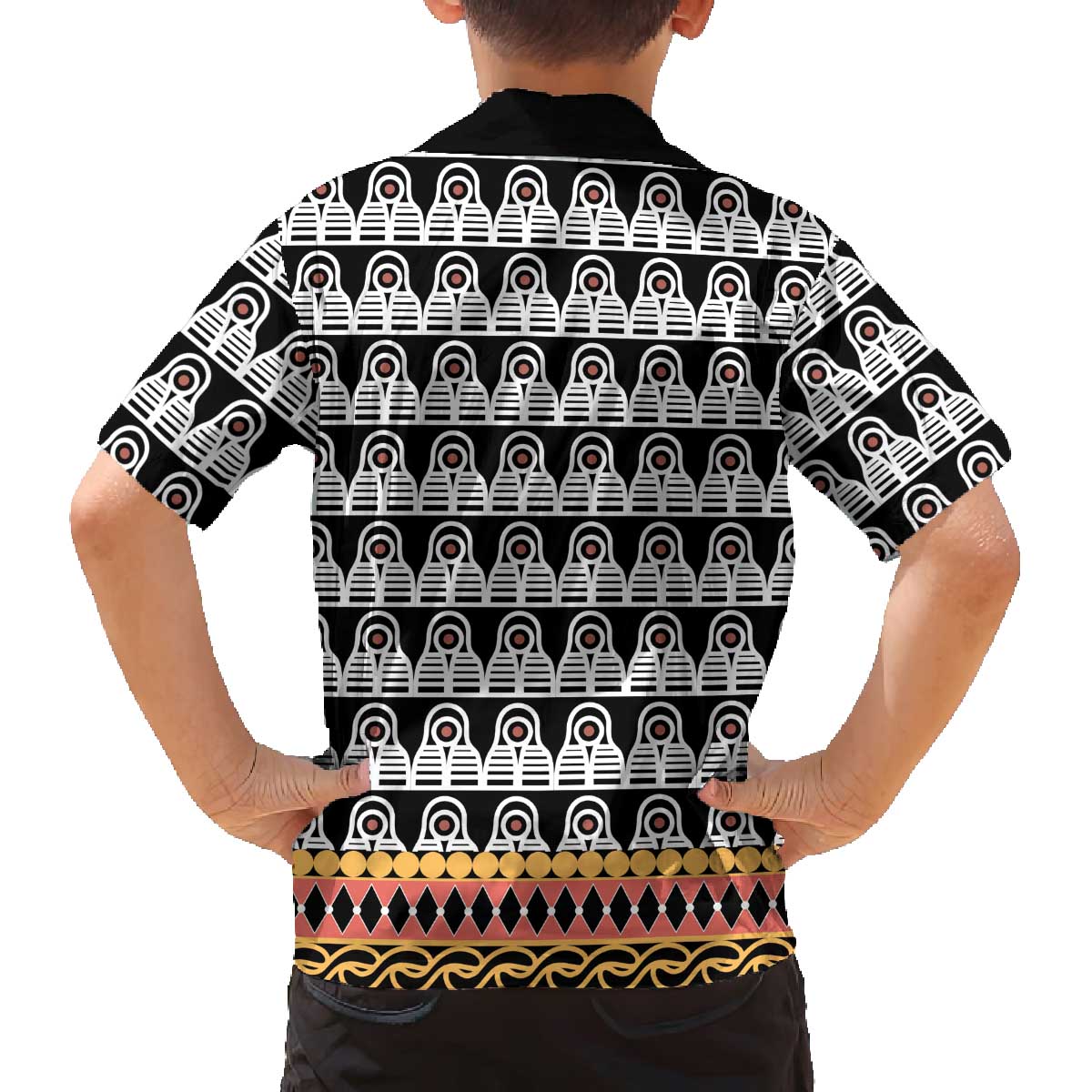 Cameroon Traditional Family Matching Off The Shoulder Long Sleeve Dress and Hawaiian Shirt Toghu Pattern