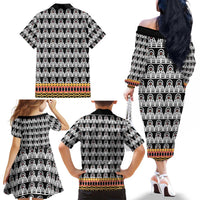 Cameroon Traditional Family Matching Off The Shoulder Long Sleeve Dress and Hawaiian Shirt Toghu Pattern