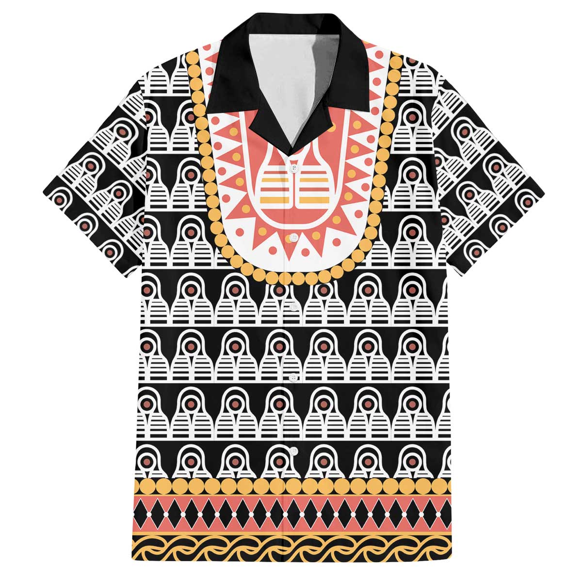 Cameroon Traditional Family Matching Off The Shoulder Long Sleeve Dress and Hawaiian Shirt Toghu Pattern