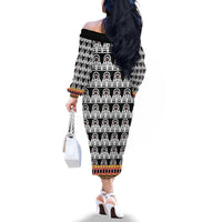 Cameroon Traditional Family Matching Off The Shoulder Long Sleeve Dress and Hawaiian Shirt Toghu Pattern
