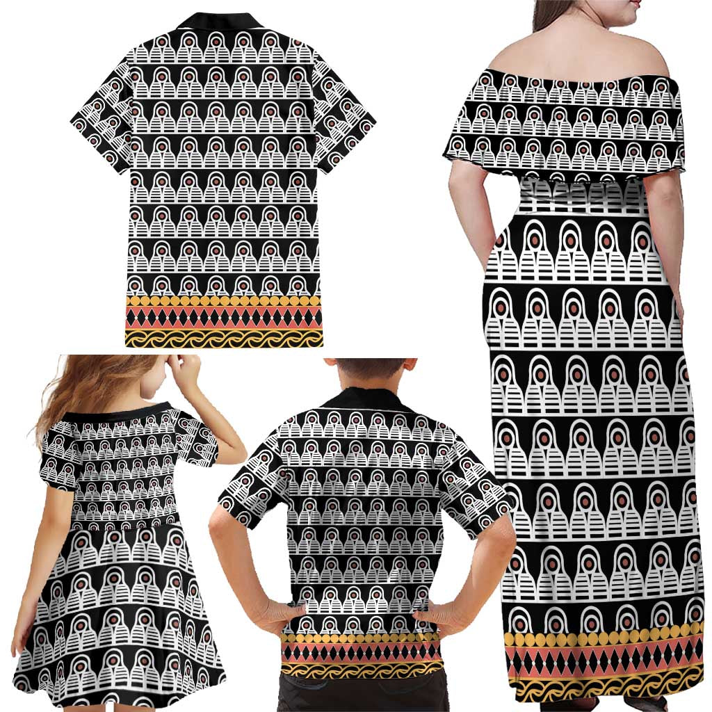 Cameroon Traditional Family Matching Off Shoulder Maxi Dress and Hawaiian Shirt Toghu Pattern