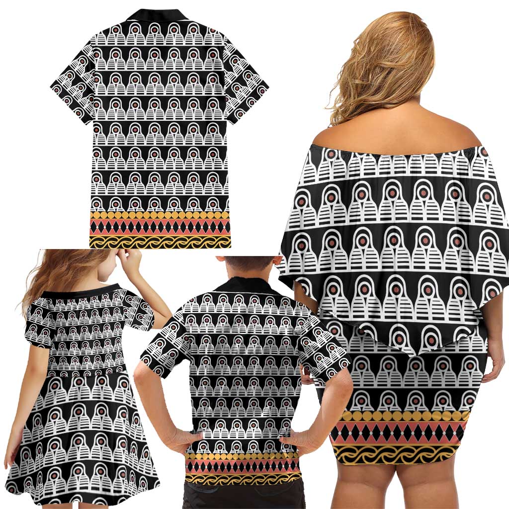 Cameroon Traditional Family Matching Off Shoulder Short Dress and Hawaiian Shirt Toghu Pattern