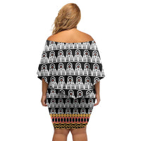 Cameroon Traditional Family Matching Off Shoulder Short Dress and Hawaiian Shirt Toghu Pattern