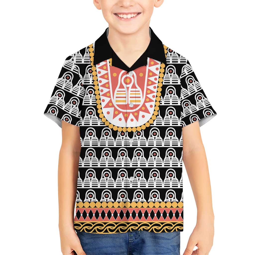 Cameroon Traditional Family Matching Off Shoulder Short Dress and Hawaiian Shirt Toghu Pattern
