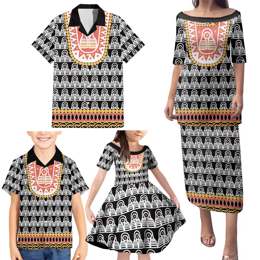Cameroon Traditional Family Matching Puletasi and Hawaiian Shirt Toghu Pattern