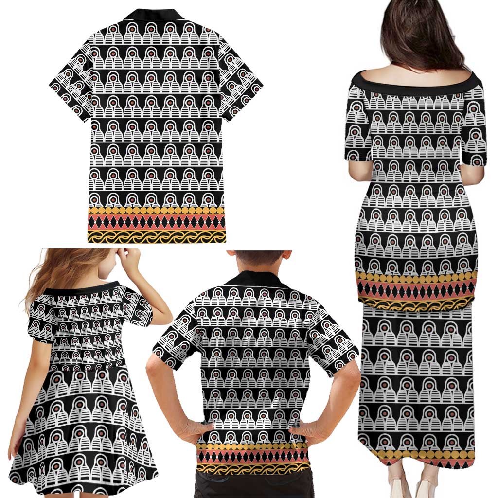 Cameroon Traditional Family Matching Puletasi and Hawaiian Shirt Toghu Pattern