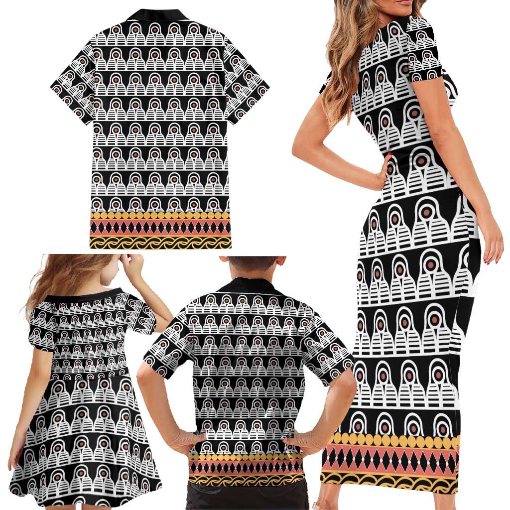 Cameroon Traditional Family Matching Short Sleeve Bodycon Dress and Hawaiian Shirt Toghu Pattern