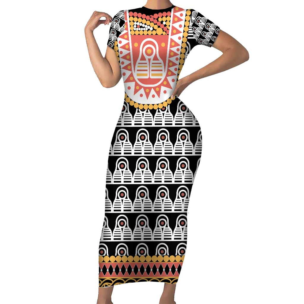 Cameroon Traditional Family Matching Short Sleeve Bodycon Dress and Hawaiian Shirt Toghu Pattern