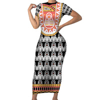 Cameroon Traditional Family Matching Short Sleeve Bodycon Dress and Hawaiian Shirt Toghu Pattern