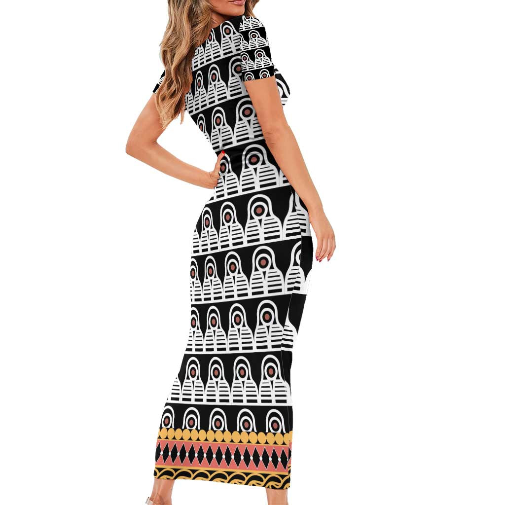 Cameroon Traditional Family Matching Short Sleeve Bodycon Dress and Hawaiian Shirt Toghu Pattern