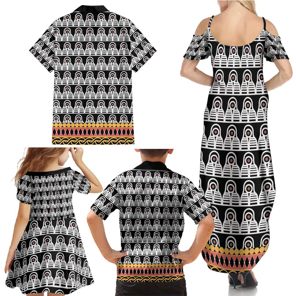 Cameroon Traditional Family Matching Summer Maxi Dress and Hawaiian Shirt Toghu Pattern