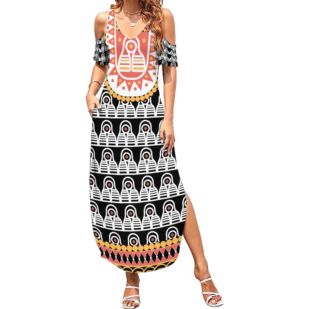 Cameroon Traditional Family Matching Summer Maxi Dress and Hawaiian Shirt Toghu Pattern