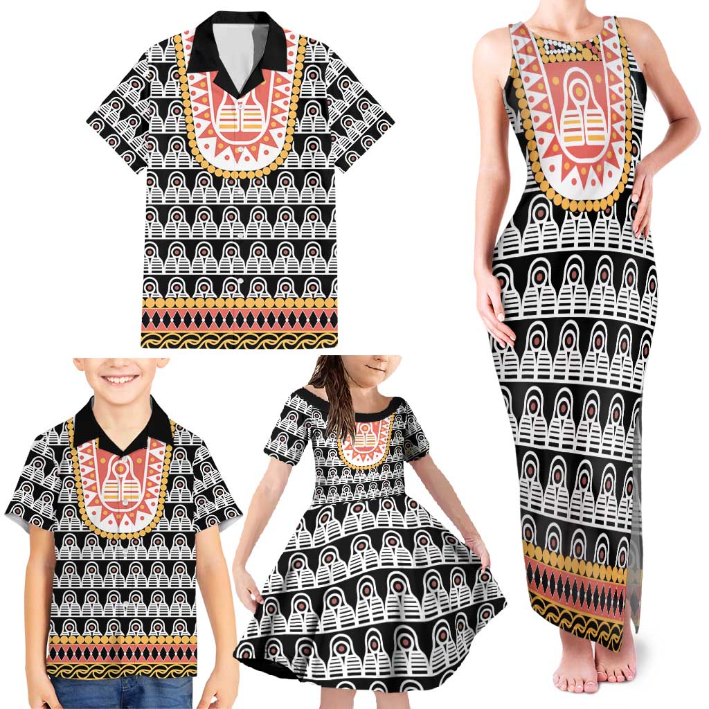 Cameroon Traditional Family Matching Tank Maxi Dress and Hawaiian Shirt Toghu Pattern
