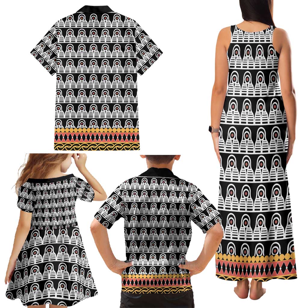 Cameroon Traditional Family Matching Tank Maxi Dress and Hawaiian Shirt Toghu Pattern