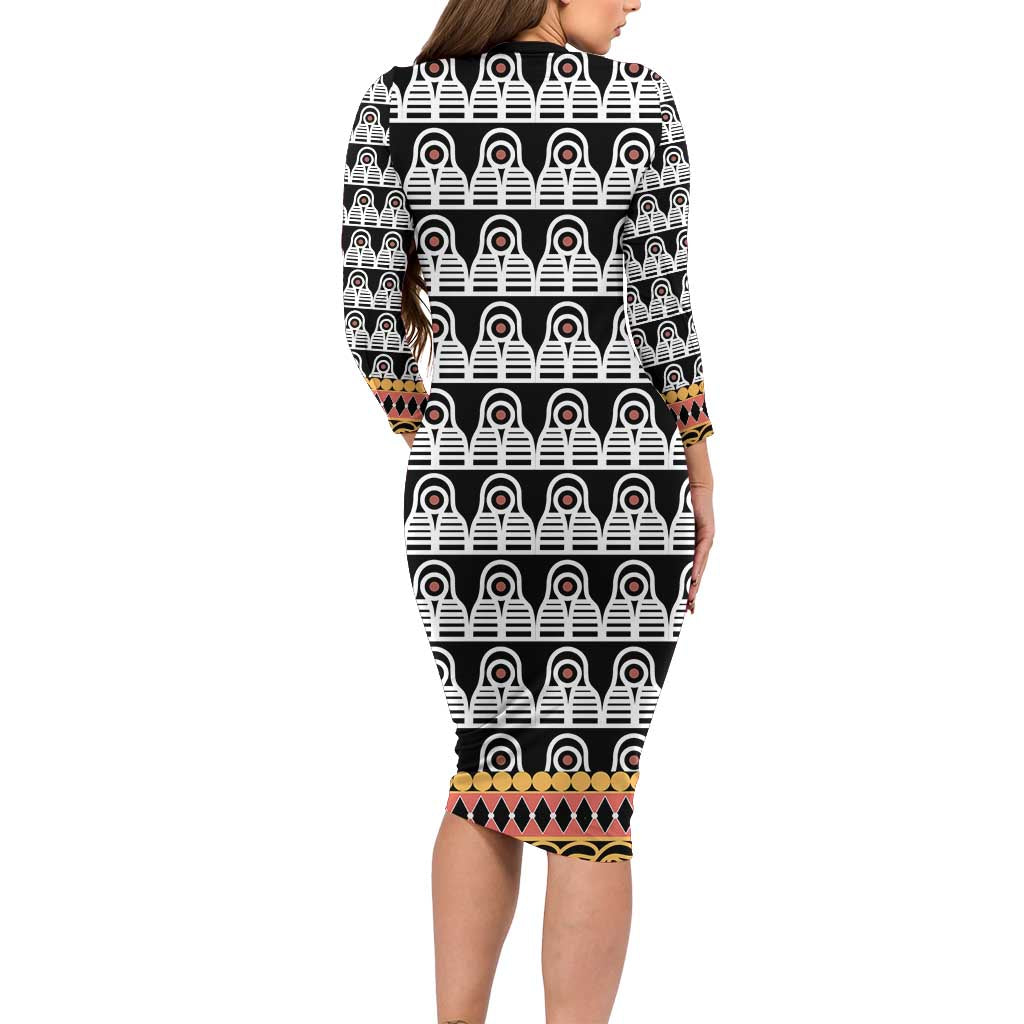 Cameroon Traditional Long Sleeve Bodycon Dress Toghu Pattern
